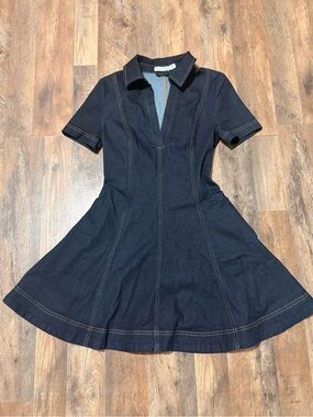 Avec Les Filles Navy Denim Polo Fit-and-Flare Dress